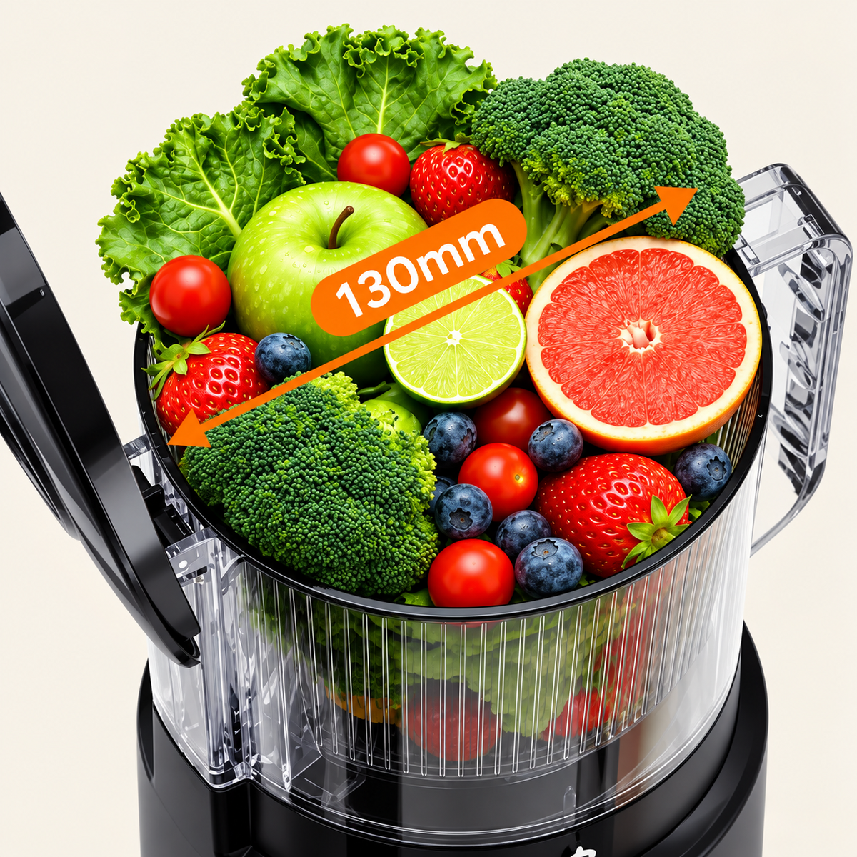Goulotte large remplie de fruits et légumes frais — ouverture de 130 mm